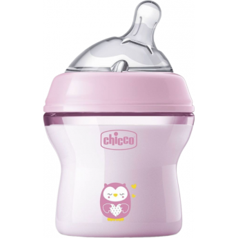 Бутылочка пластиковая CHICCO NATURAL FEELING 150 мл, 0м+ розовая