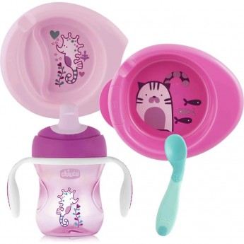 Набор детской посуды CHICCO 6м+, розовый (4 шт)